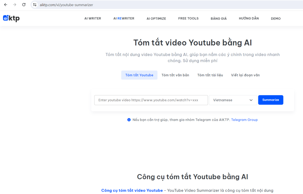 AIKPT là web tóm tắt video YouTube hỗ trợ nhiều ngôn ngữ cho người dùng.